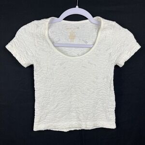 Gypsy + Jade Women XS/S White Textured Floral Lace Scoop Neck Short Sleeve Top